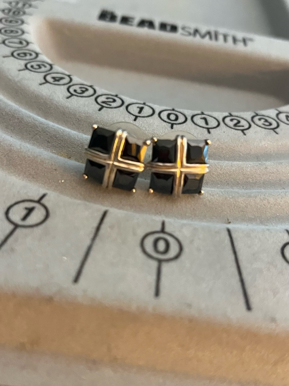 Banter Black Cubic Zirconia and Gold Cross-Accent Square Stud Earrings